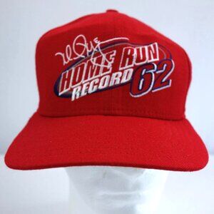 Vintage Mark McGwire Home Run Record 62 Red‎ Snapback Baseball Cap Hat New